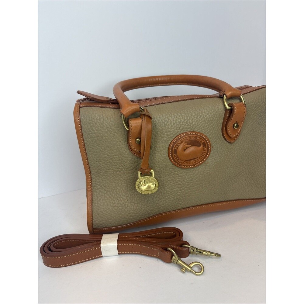 Vintage Dooney & Bourke All-Weather Leather satchel featuring a textured olive